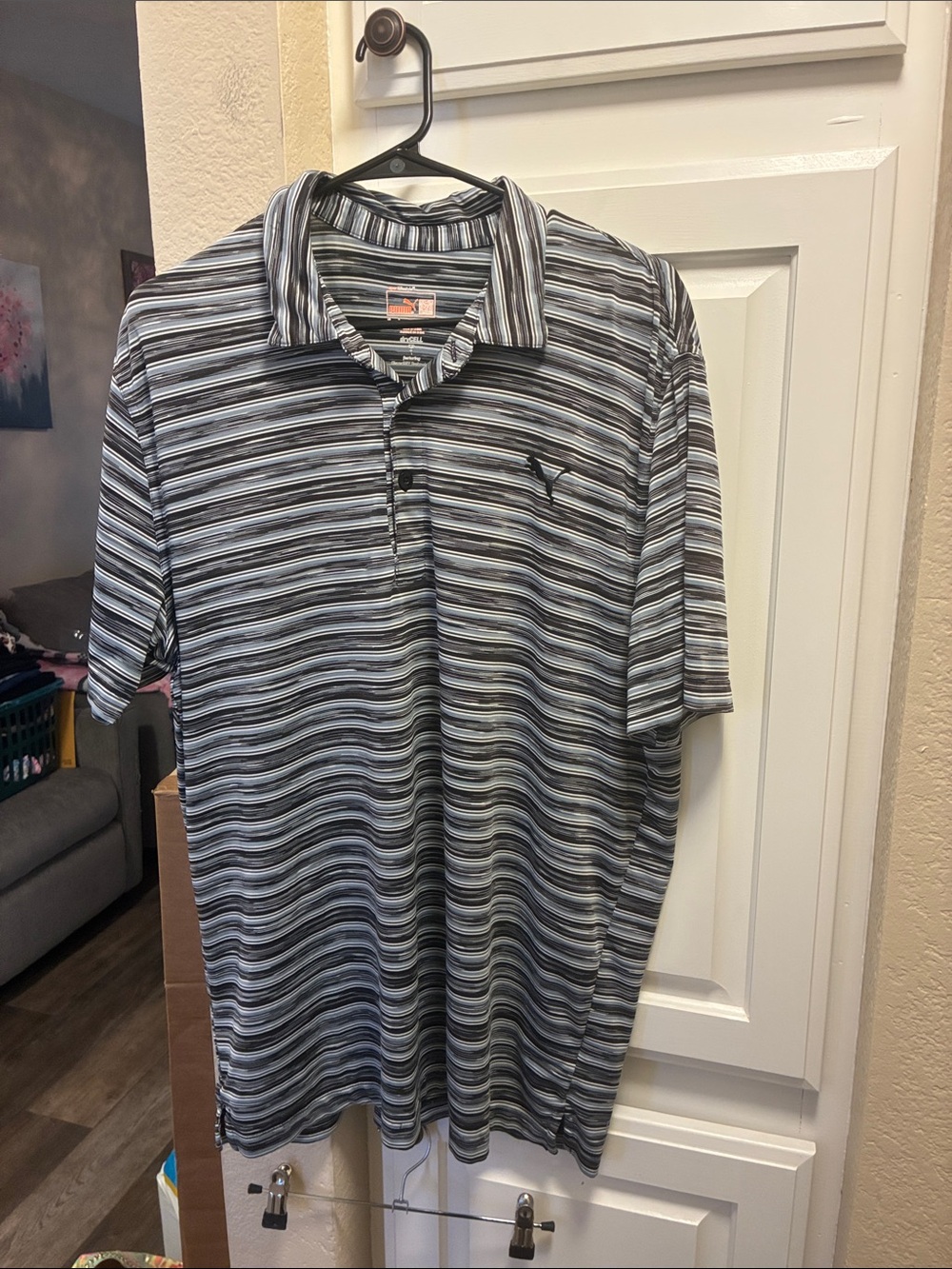 Mens Puma sport lifestyle dry cell  Striped short sleeve polo shirt